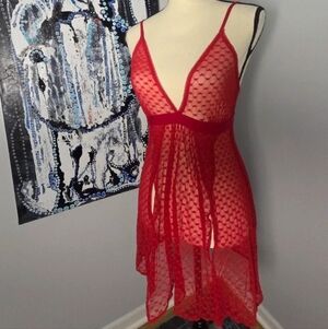 Mapale Womens Size S/M Red Mini Hearts Babydoll Chemise Lingerie